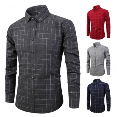 Men Fashion OEM 100% Cotton Washed Brushed  Check Long Sleeve Casual Shirt